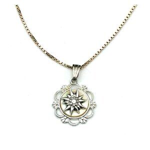 Vintage Starburst Pendant Necklace With Sterling Silver Chain & Intricate Detail